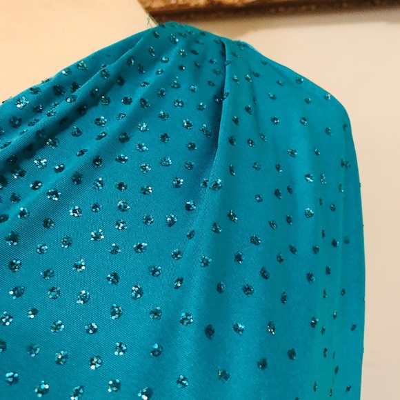 ILGWU Deep Sea Green One Shoulder Sequin Gown - Picture 2 of 8